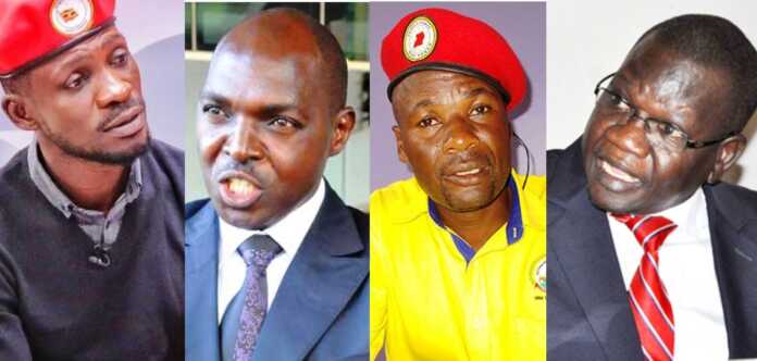 MPs Bobi Wine, Barnabas Tinkasiimire and Mbwatekamwa and FDC President Patrick Oboi Amuriat.