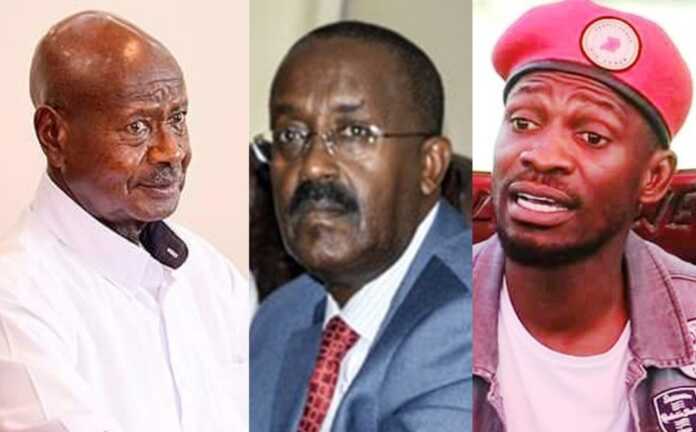 Museveni, sacked EC secretary Sam Rwakoojo and NUP leader Bobi Wine