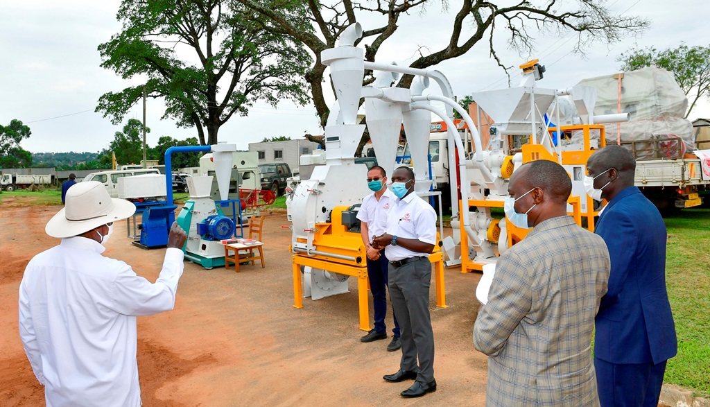 President Museveni at the handover of value addition equipment and grants to beneficiary farmer organizations at the Namalere Agricultural Referral Mechanization Centre in Wakiso.
