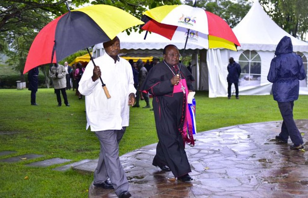 Archbishop Cyprian Kizito Lwanga with Museveni at Rwakitura