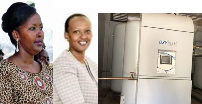 Charlotte Nankunda Kainerugaba, Ishta Asiimwe Muganga of Silverbacks Pharmacy Ltd, and an oxygen plant.