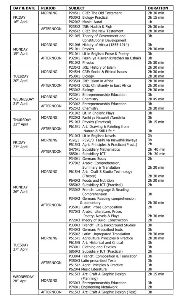 UACE Timetable 2020 - 2021
