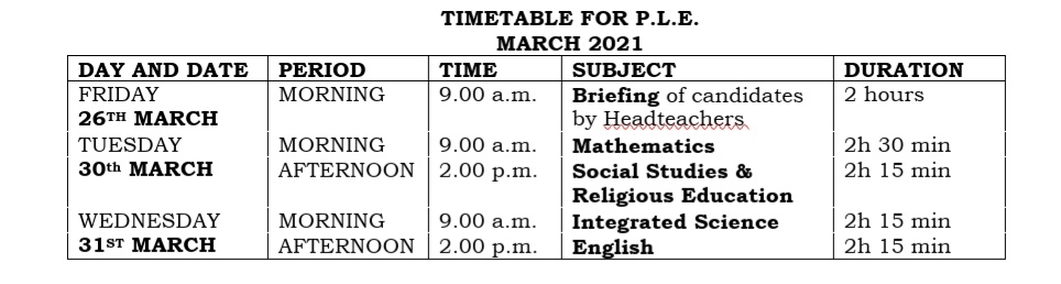 Uneb PLE Timetable 2020 - 2021