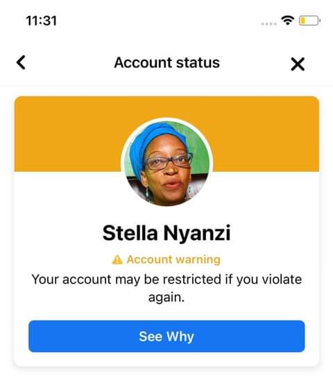 Stella Nyanzi Facebook account warning