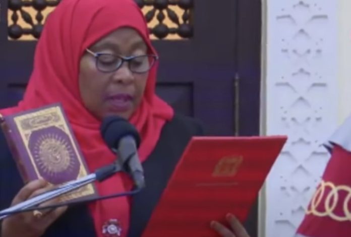 Madam President Samia Suluhu Hassan sworn in to complete departed President John Pombe Magufuli's term of office.