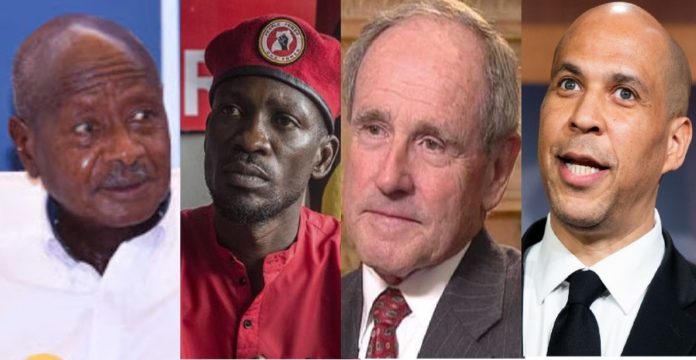 Museveni, Bobi Wine and US senators James Jim Risch and Cory Booker