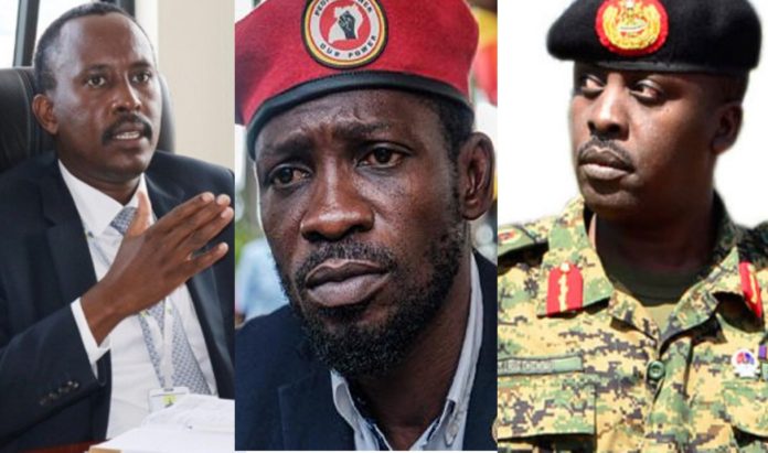 URA commissioner general John Musinguzi Rujoki, Bobi Wine, and army commander Gen David Muhoozi.