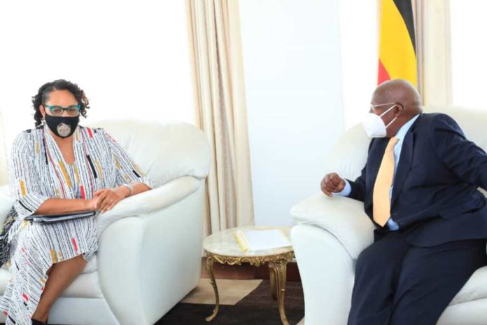 Uganda's foreign affairs minister Sam Kutesa with US ambassador to Uganda Natalie Brown
