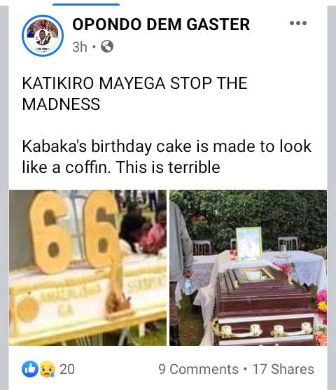 An angry social media user expresses his anger with Katikkiro Charles Mayiga over the 'sick' kabaka's 66th birthday cake he says looked like a coffin. Kenneth Nsibambi of Kenbake Events baked the cake. 