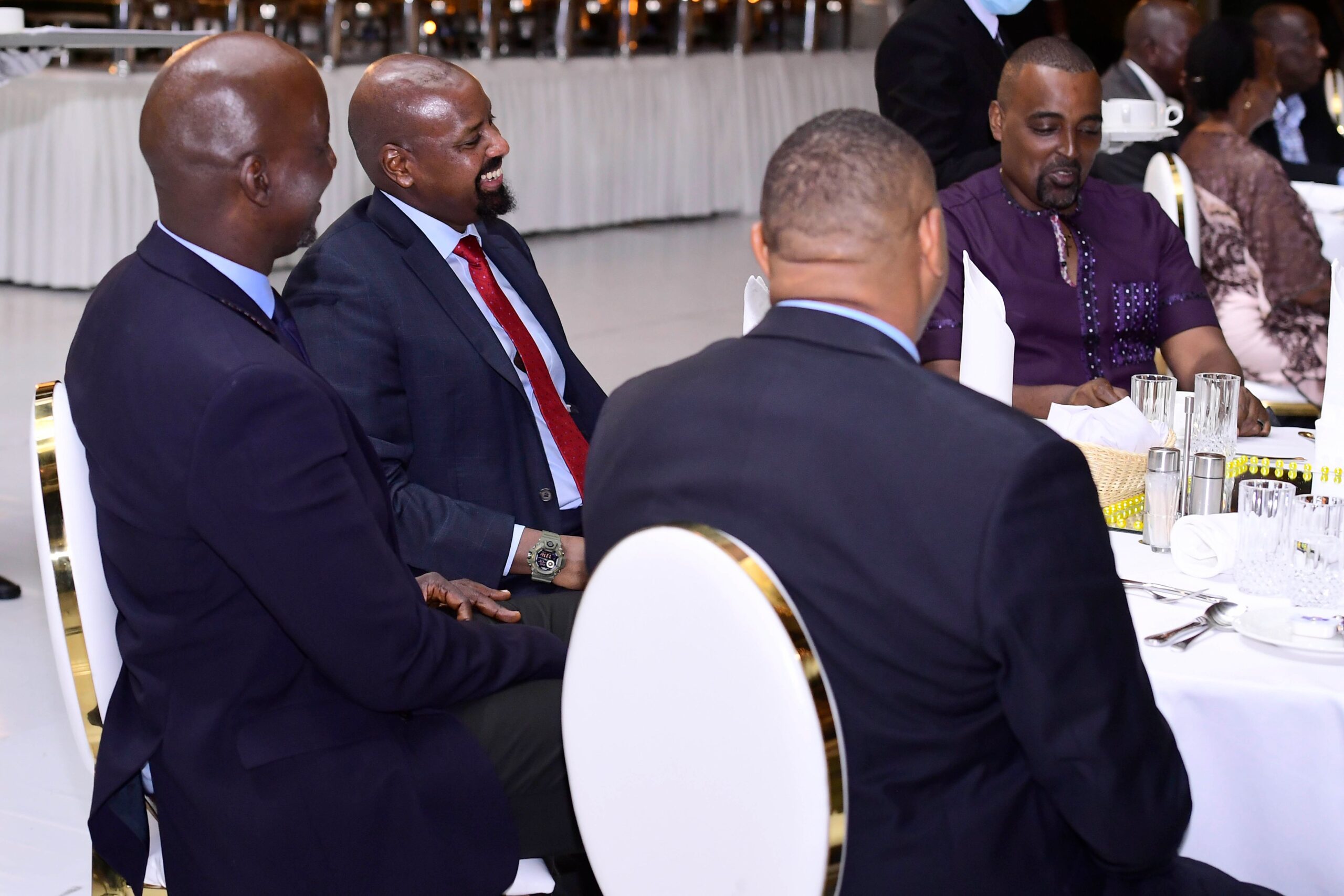Muhoozi Kainerugaba and his friends during the first son's birthday dinner at State House Entebbe
