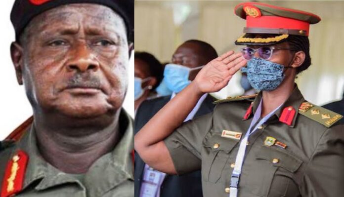 Museveni and newly appointed Deputy Commandant of Special Forces Command (SFC) Brig Gen Charity Bainabaabo. TRIBALISM? Shock as Museveni Promotes UPDF Officers from One Region Appoints Them to Command SFC other Units