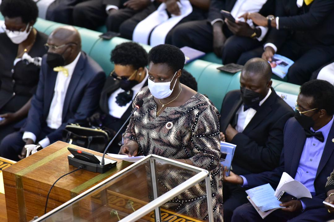 VP Jessica Alupo speaks during the special session of Parliament